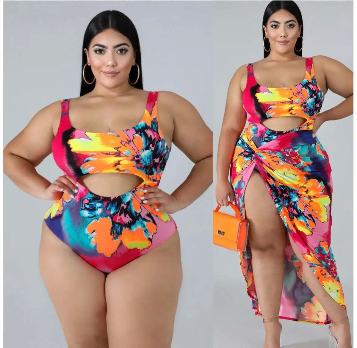 

New Digital Printing One-piece Bikini Beach Sexy Swimsuit Two-piece Set
