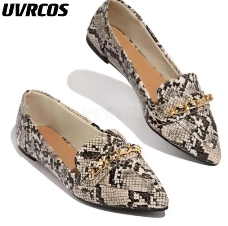 

2022 New Europe Women Snake Pattern Flat Office Shoes Banquet All-match Fashionable Women Shoes Loafer Outdoor Casual Flat Shoes
