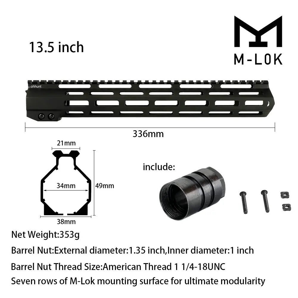 MIDG-13.5CUN " 9" 1" 12" 13," 15" 1" AR15 свободный поплавок M-LOK ствольная накладка Пикатинни рельс тонкий стиль стальной прицел крепление Riflescop баррель гайка - Цвет: MIDG-13.5CUN