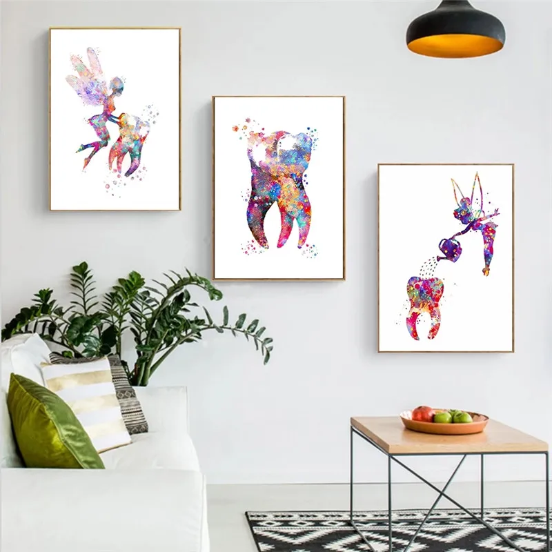

Cartoon Dental Art Tooth Fairy Canvas Painting Art Posters and Print Dental Hygienist Wall Picture for Living Room Home Decor