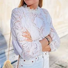 Кружевная Лоскутная белая рубашка, элегантная женская одежда с воротником-стойкой и длинным рукавом, ажурная блузка, винтажные шикарные женские блузки