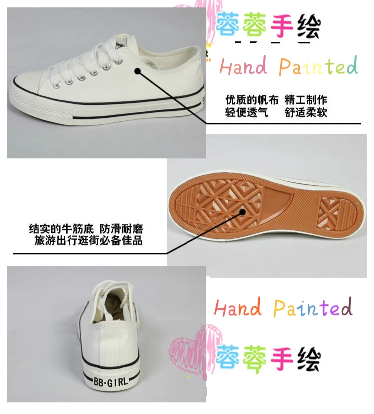 Женские парусиновые кроссовки Helloo Kitty с ручной росписью на плоской подошве