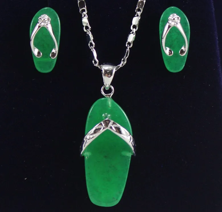 

Милые наборы украшений в форме тапочек с зелеными нефритовыми серьгами и подвесками для вечерние