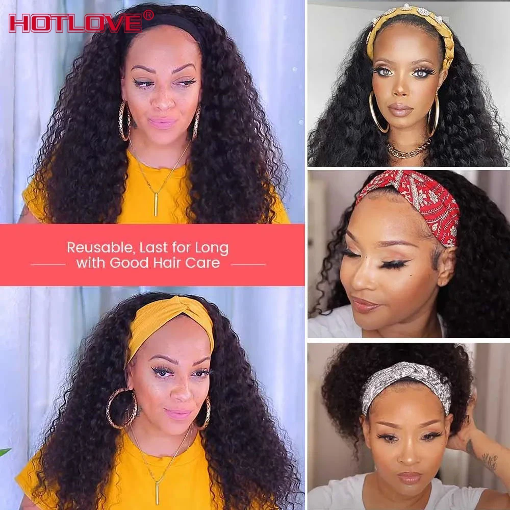

Kinky Curly Wigs with 360 Headbands for Black Women Peruvian Human Hair Wigs with Headbands Remy Hair 150% Den 28 inches Wigs
