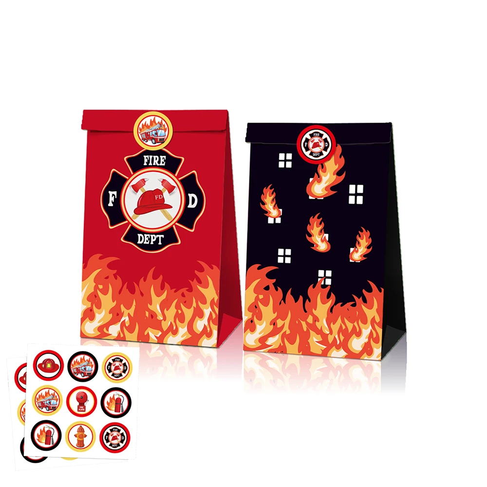 

12pcs Cool Cosplay Fireman Firefighters Happy Birthday Party Decorations Paper Gift Candy Bags for Baby Shower Kids Party Favors