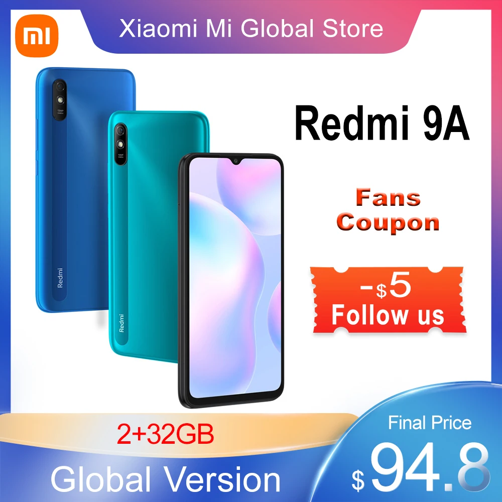 

Global Version Xiaomi Redmi 9A 9 A 32GB ROM 2GB RAM MTK Helio G25 Octa Core 5000mAh Big Battery 13MP 6.53" Full Screen Cellphone