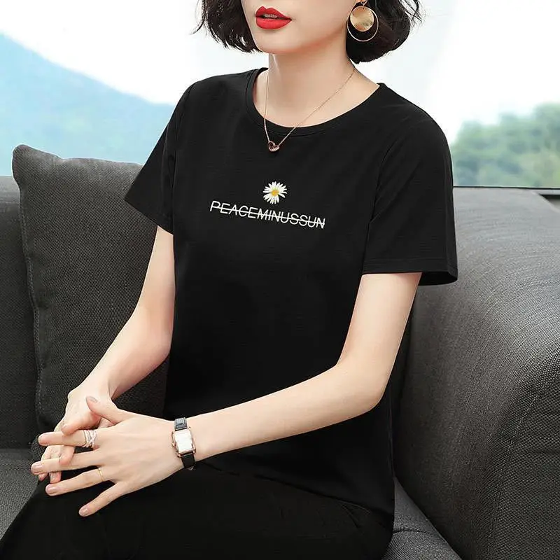 Женская футболка с коротким рукавом летняя рубашка вышивкой Свободный Топ