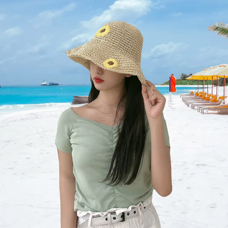 Соломенная шляпа летняя пляжная Солнцезащитная соломенная Рыбацкая Женская