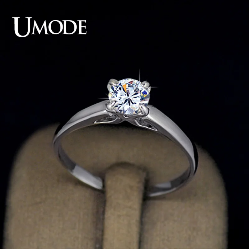 Женское Обручальное Кольцо UMODE белое золото ювелирное изделие с фианитом