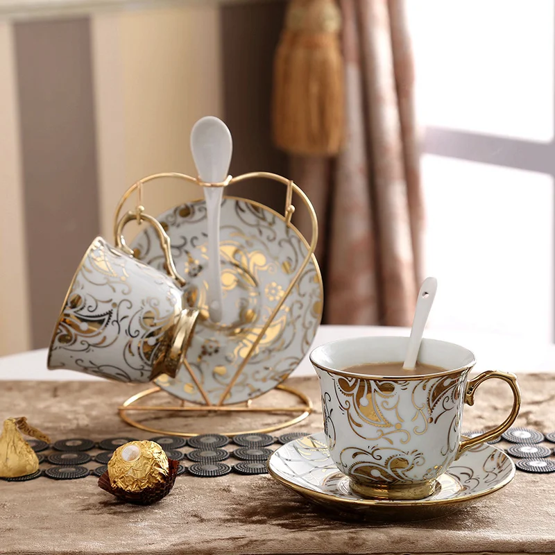 

Creative Ceramic Bone China Coffee Cup Saucer Spoon Set European-style China Teacup Party Home Decoration Accessories Mug Gift