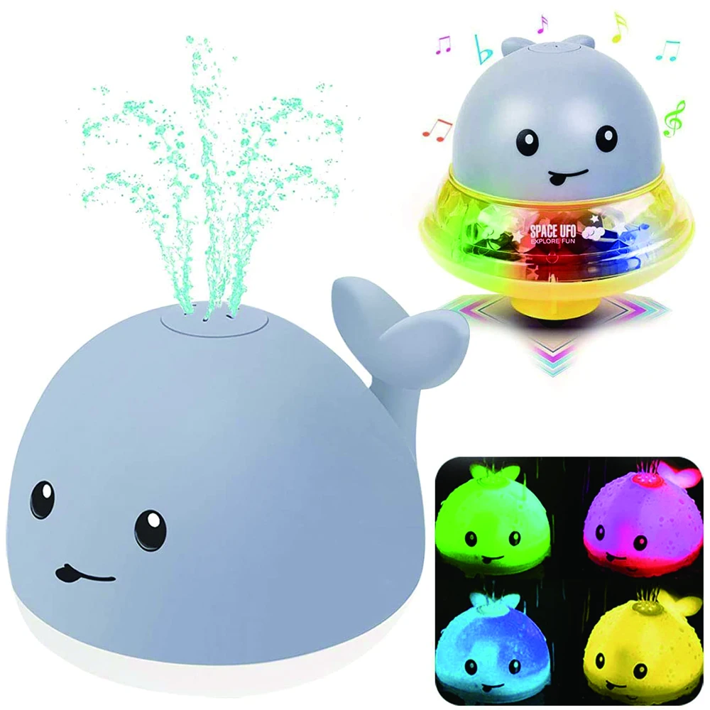 เด็กน่ารัก Light Up ของเล่นปลาวาฬน้ำ Sprinkler ของเล่น2ใน1 Space UFO รถ Musical Fountain ของเล่นสำหรับเด็กวัยหัดเดินเด็ก