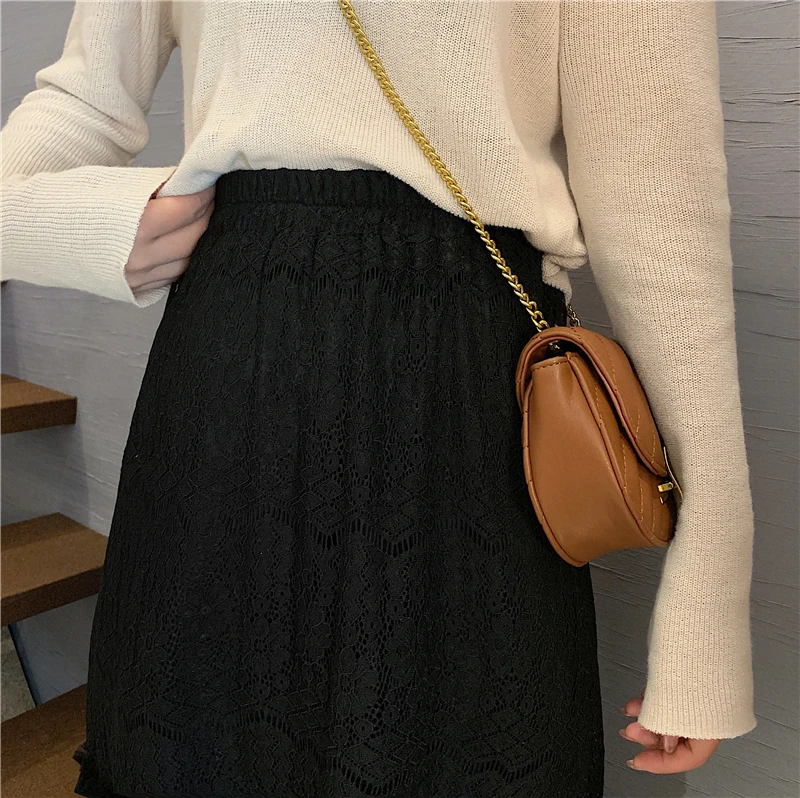 

Autumn and winter 2020 new hollow lace skirt fairy skirt female high waist a-line long skirt winter with sweater tide
