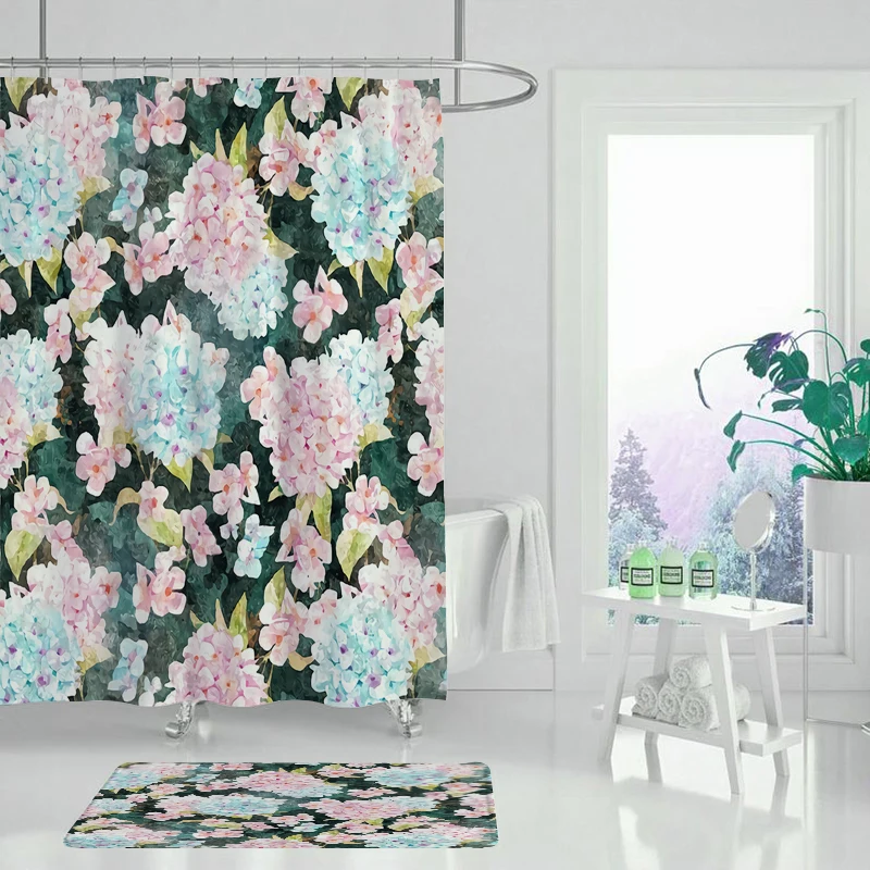 Занавеска для душа из полиэстера с цветочным принтом на крючках | Дом и сад