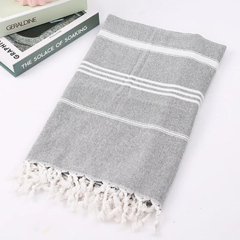 

100x180cm Striped Cotton Turkish Beach Towel with Tassels Female Wrap Skirt Absorbent Easy Care Beach Mat