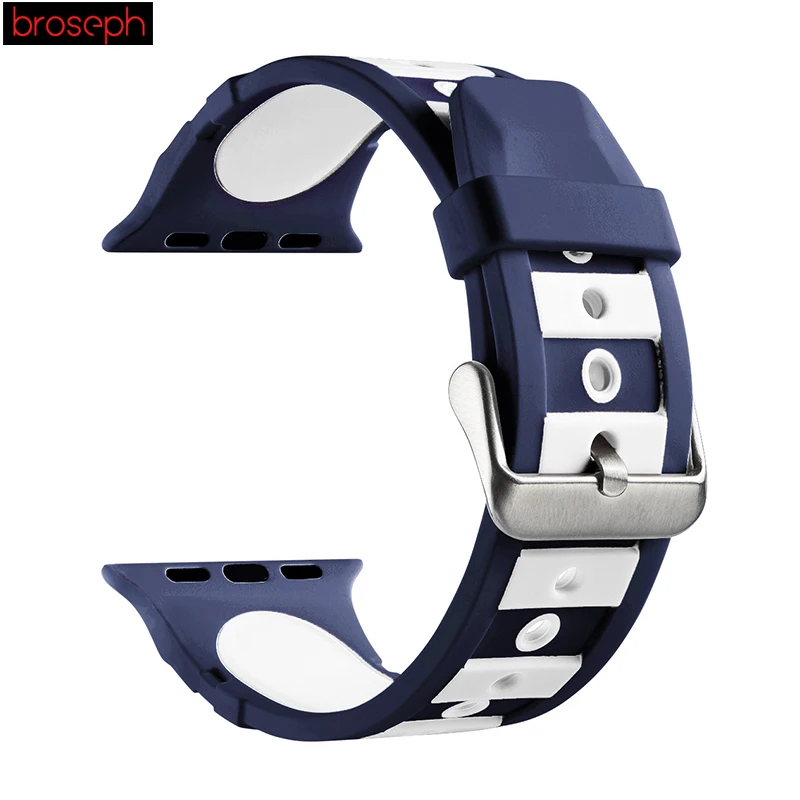 Blue White Силиконовый ремешок для iwatch 4 ремешка 44 мм 40 мм для мужчин и женщин браслет для apple watch 1 2 3 38 мм 42 мм ремешки для часов - Цвет ремешка: Blue White