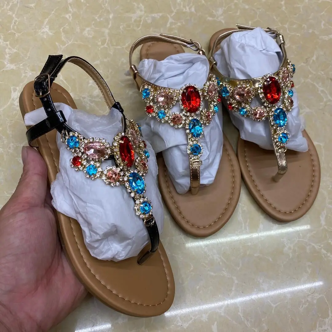 

Шлепанцы женские, летние, со стразами, на плоской подошве