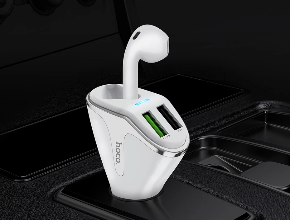 hoco автомобильное зарядное устройство два USB для QC3.0 FCP AFC 18W 3.1A беспроводная гарнитура правое ухо наушник с микрофоном юсби адаптер для машины юсб быстрая зарядка телефона универсальный зарядник в авто