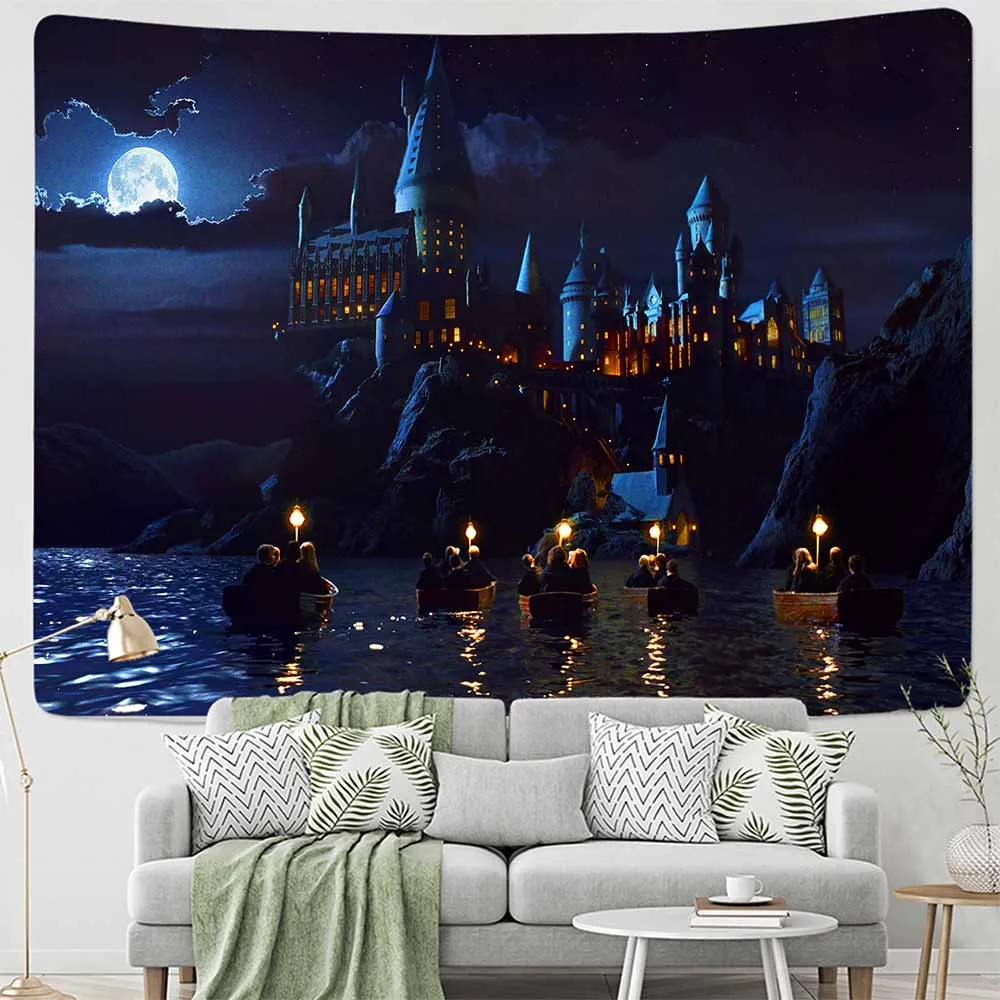 

Harries Pottere Castle Wall Hanging Tapestry Nature Art Castle Bird Psychedelic Carpet Magical Forest Tree 200X150cm Large