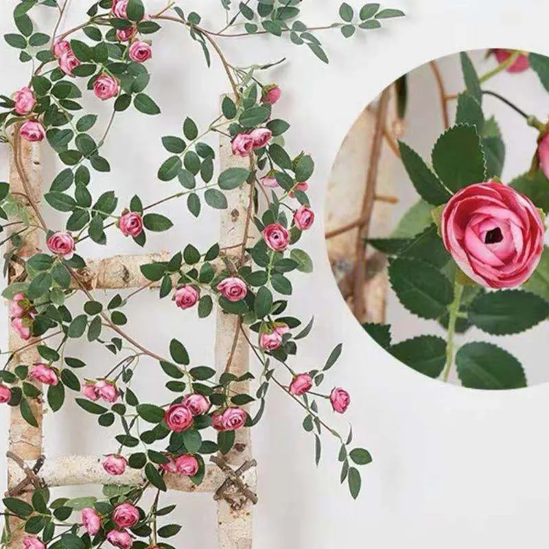 

Simulated Rose False Flower Rattan Air Conditioning Pipe Ceiling Decoration Vines Wound Plastic High-Grade Shelter Pastoral