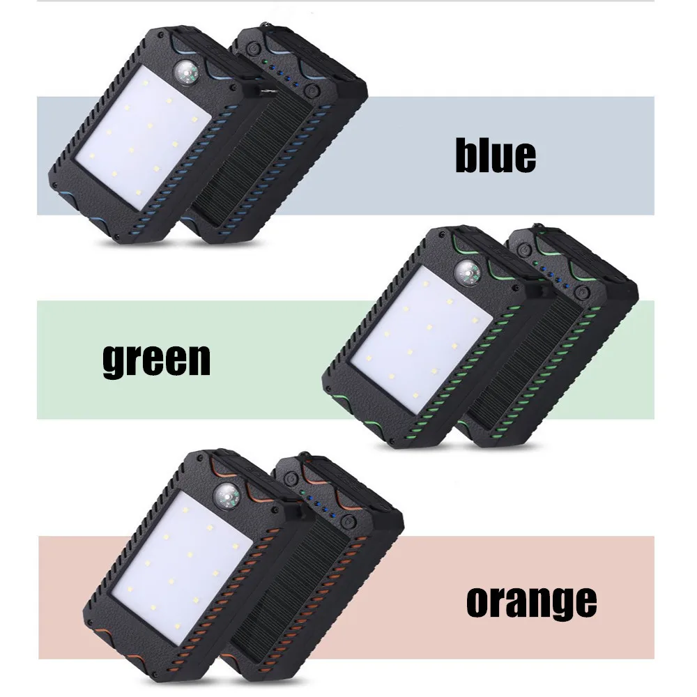 

Portable LED Solar Light Outdoor Solar Power Bank 8000mah Dual USB Charger Waterproof Camping Travel With Compass Emergency Lamp