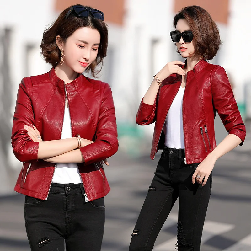 

Leather women's coat 2021 spring and autumn love Korean version short small skin motorcycle leather jacket