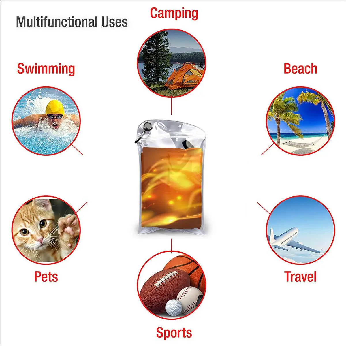 Быстросохнущее карманное полотенце для футбола мяча огня портативное не