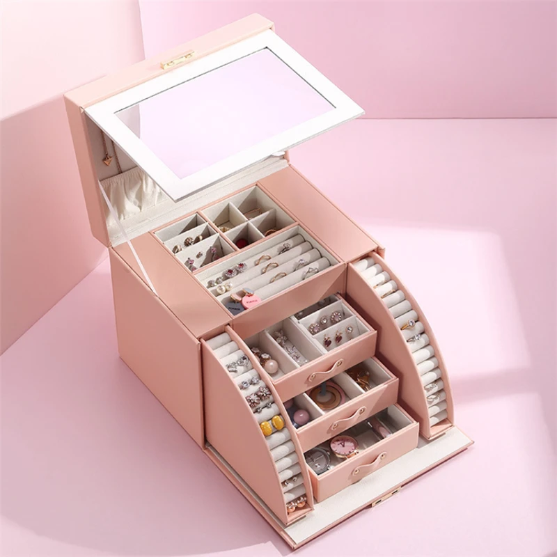 XINSOM Women Large Jewelry Box Organizer Multilayer High Capacity Jewelry Storage Box With Mirror Jewelry Case Casket Girls Gift