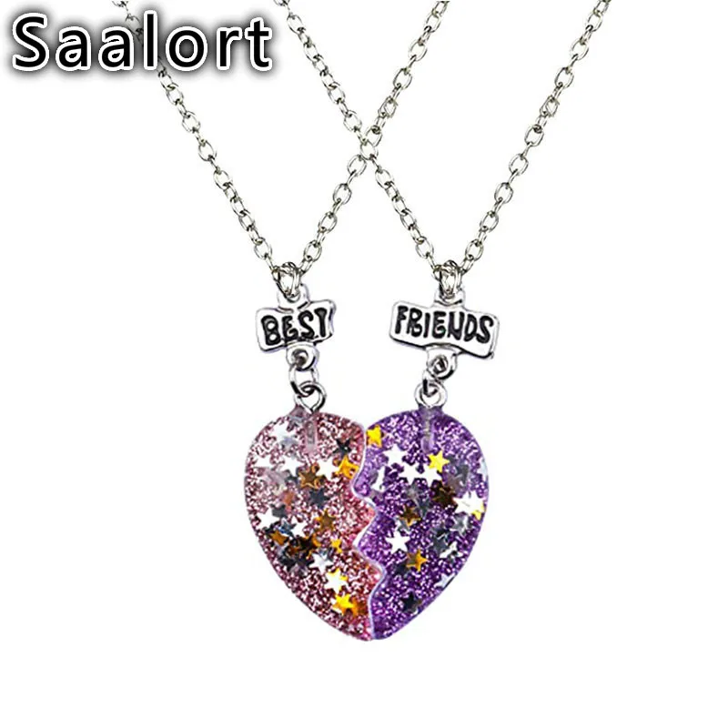 

Two-piece Splicing Heart-shaped BFF Pendant Collar Chain Necklace for Women Accessories Girls Birthday Gifts for Best Friends