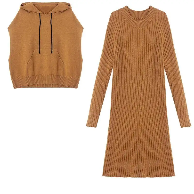 Новый стиль уличная мода вязаный комплект из двух предметов с длинным рукавом