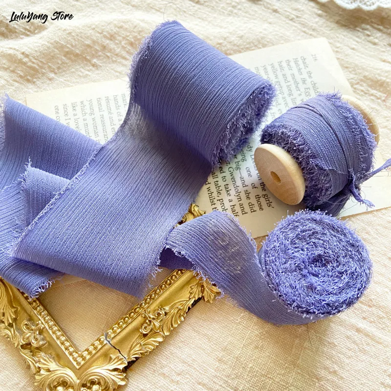 25 50 мм потертая окантованная шифоновая шелковая лента ручной работы рваная