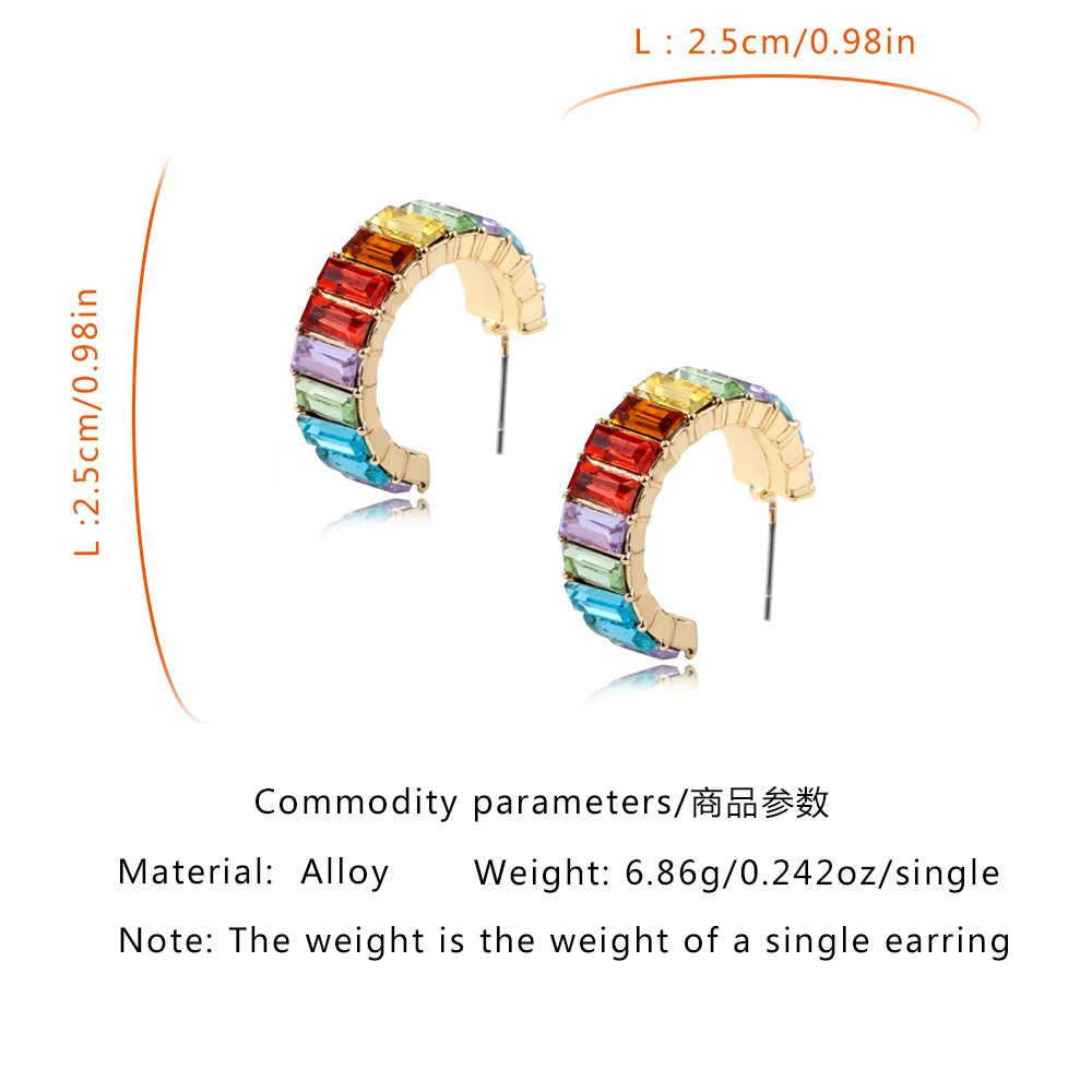 

Explosion earrings multi-color glass drill earrings simple fashion C-shaped earrings female