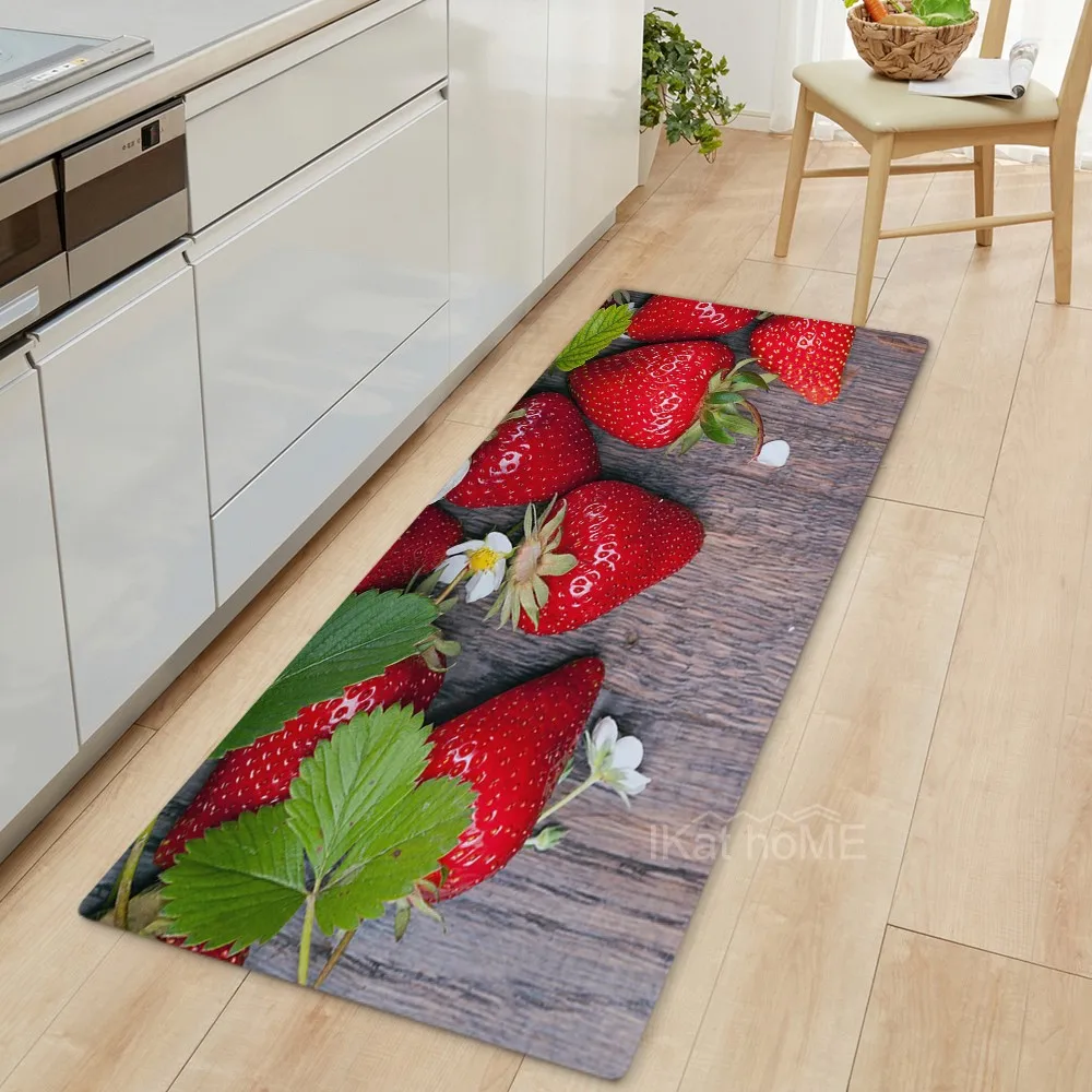 

Fruit Strawberry Printing Kitchen Entrance Door Mat Anti-slip Floor Rug Bathroom Area Carpets Hallway Bedroom Wood Grain Pattern