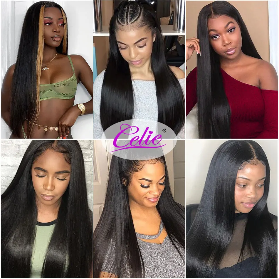 Бразильские прямые волосы Celie пучки с застежкой 3 пряди прозрачной HD человеческих