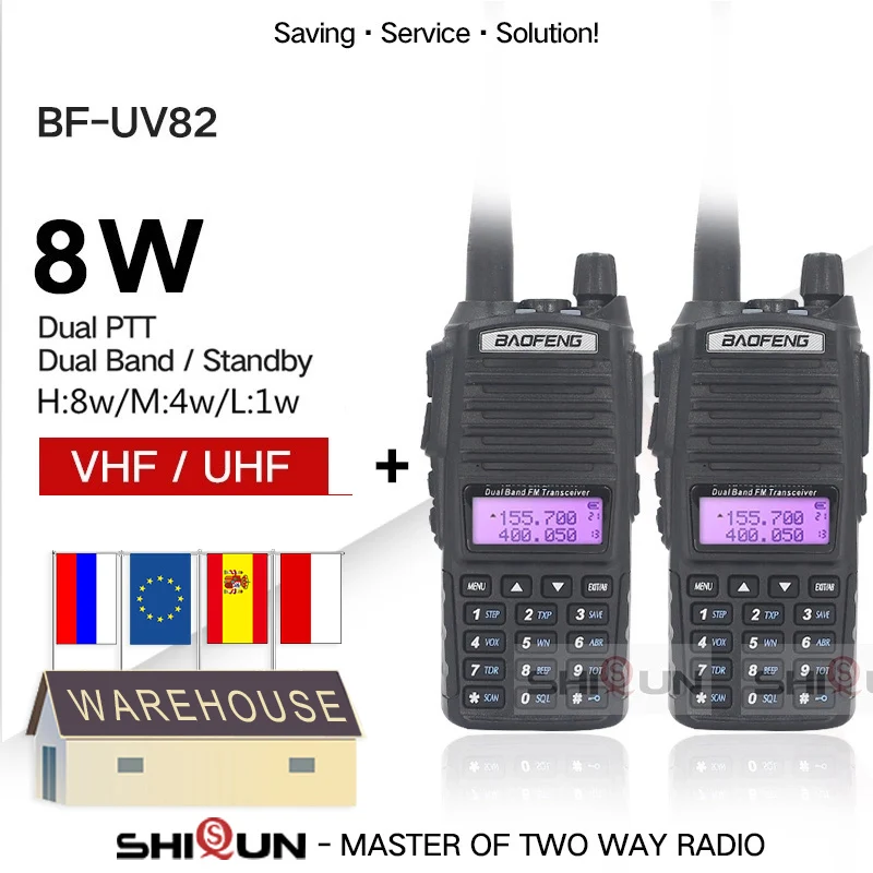 

2pcs UV-82 8W Walkie Talkie Optional 5W Baofeng Radio UV82 Dual PTT Two Way Radio Dual Band UHF VHF Radio 10 KM Baofeng UV-82 HP
