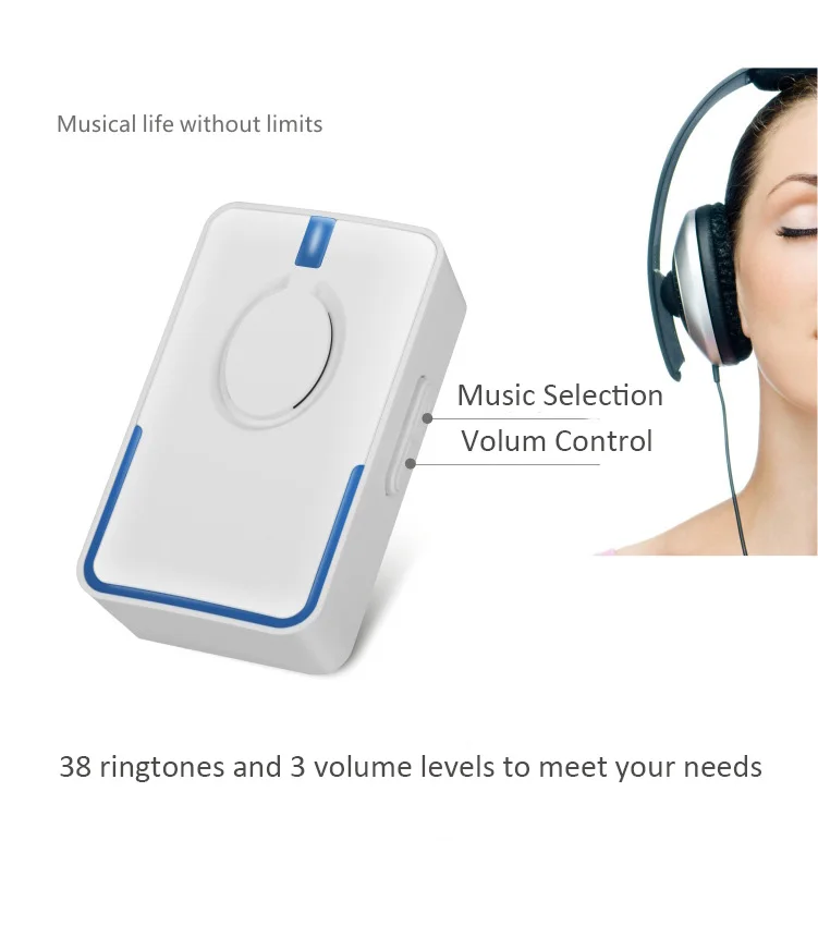 

Wireless Electronic Door Bell 38 Ringtones 3 Volume Home Press Doorbell Security Alarm Calling Button For Older Women Wife