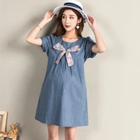 summer loose maternity jeans blouse dress for casual solid o neck pregnant women dresses vestidos pregnancy clothings plus size