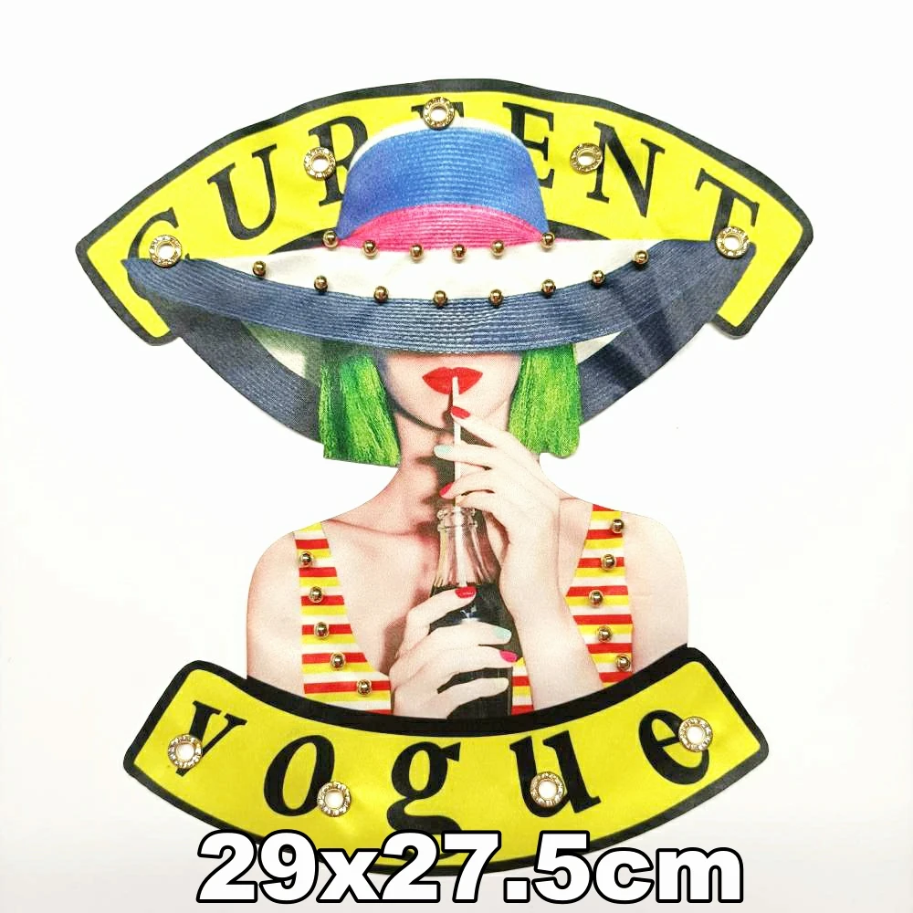 

Design large printing beaded embroidery big girl belle cartoon patches for clothing HE-3274