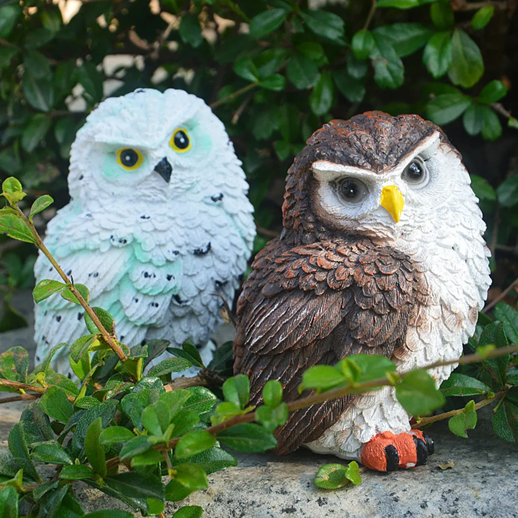 

Resin Imitation Owl Sculptures Craft Fake Owl Figurine Animal Garden Decor