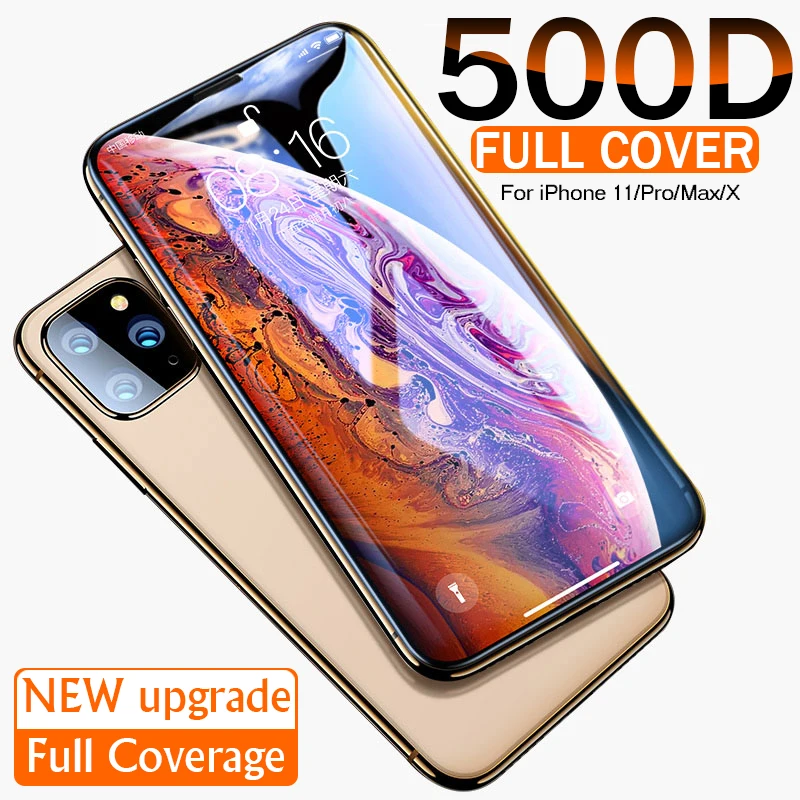 Закаленное стекло с полным покрытием 500D для iPhone 11 Pro X XR XS MAX iphone защита экрана