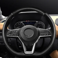 diy black genuine leather car steering wheel cover for nissan x trail 2017 2019 qashqai 2018 rogue sport 2017 2018 2019