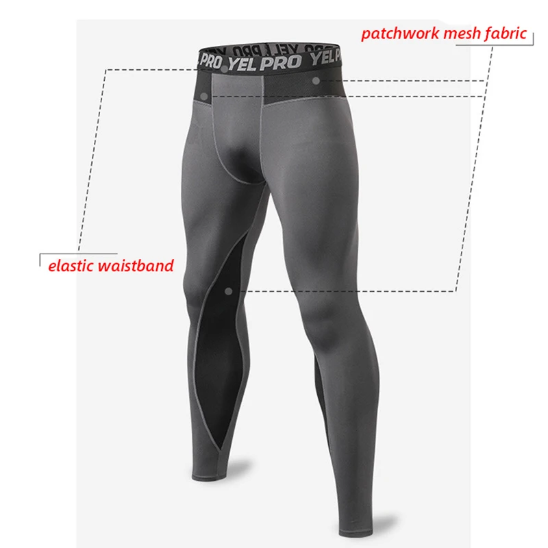 Quick Dry Running Compression Pants Tights Men Breathable Mesh Patchwork Sports Leggings Fitness Sportswear Gym Skinny Trousers