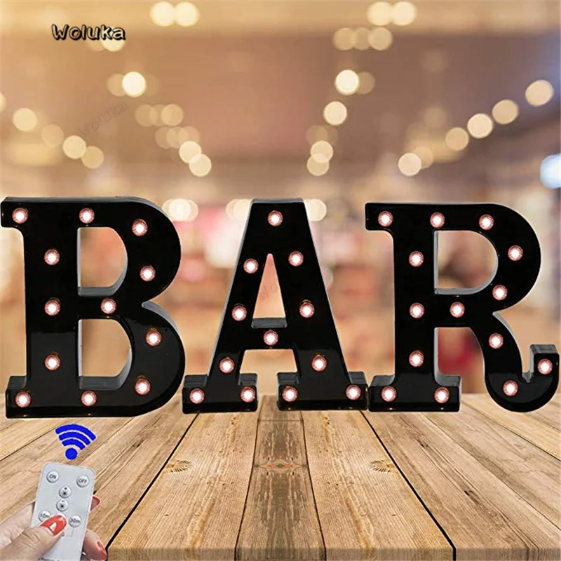 Черный пластиковый светодиодный ночсветильник с буквами 26 букв шатер знак