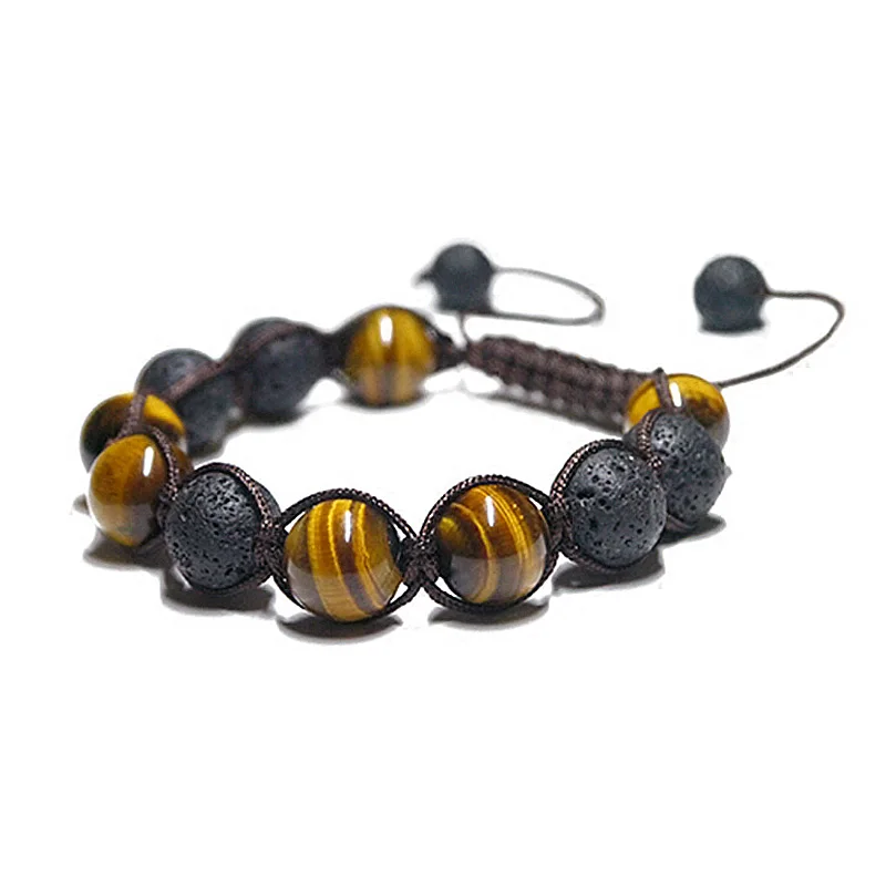 Прямая поставка 12 мм браслет из вулканического камня украшенный бусинами ручная