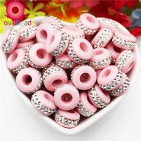 10pcs new red pink color rhinestone crystal line round big hole european spacer beads fit pandora bracelet bangle jewelry making