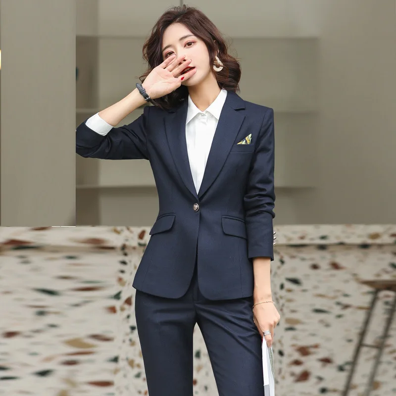 Весенне осенний женский серый клетчатый офисный костюм Дамская форма костюмы из