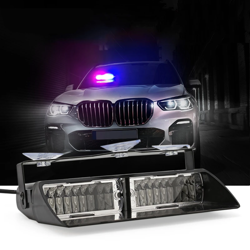 

16 LED Car LED Strobe Windshield Warning Light Red+Blue Yellow+White Auto Flashing Emergency LED Strobe Lamp Foggy Rainy Snowy
