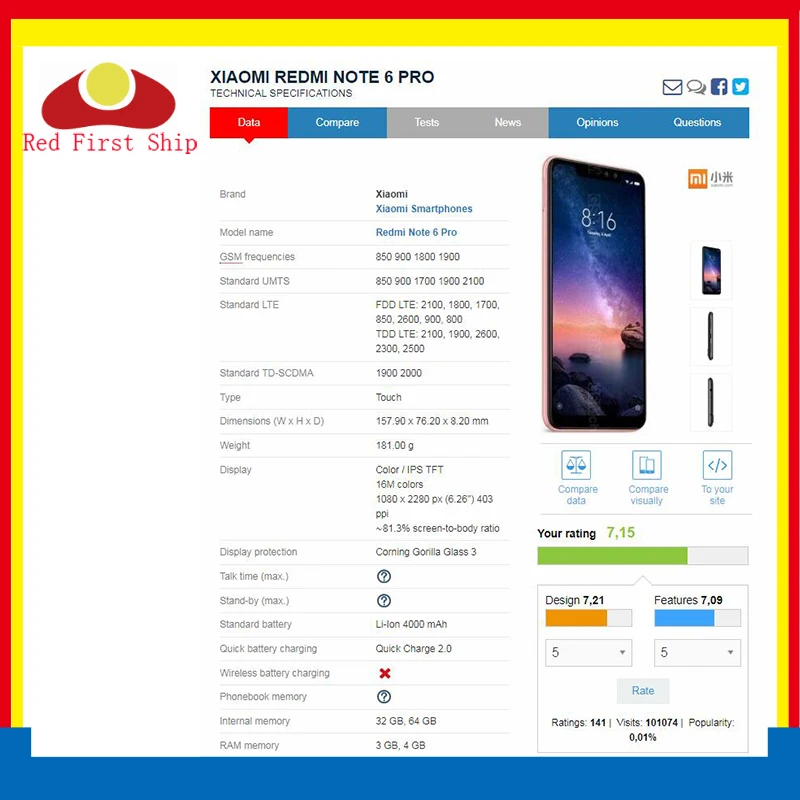 Сменный сенсорный ЖК экран для Xiaomi Redmi Note 6 Pro 10 шт./лот|Сенсорные панели (тачскрин)|