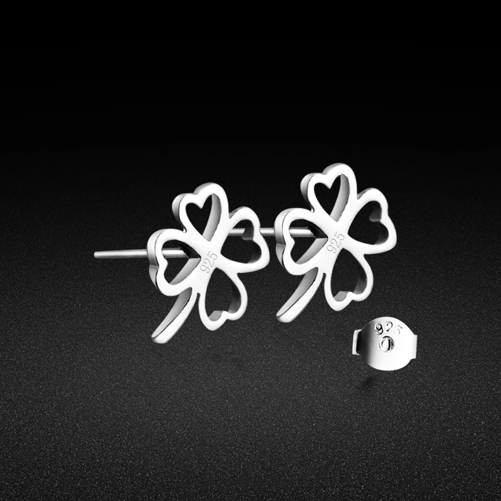 

New 925 Sterling Silver Clover Stud Earrings Girl Favorite Solid White Earrings Real Silver Non-Fading Student Jewelry Bijoux