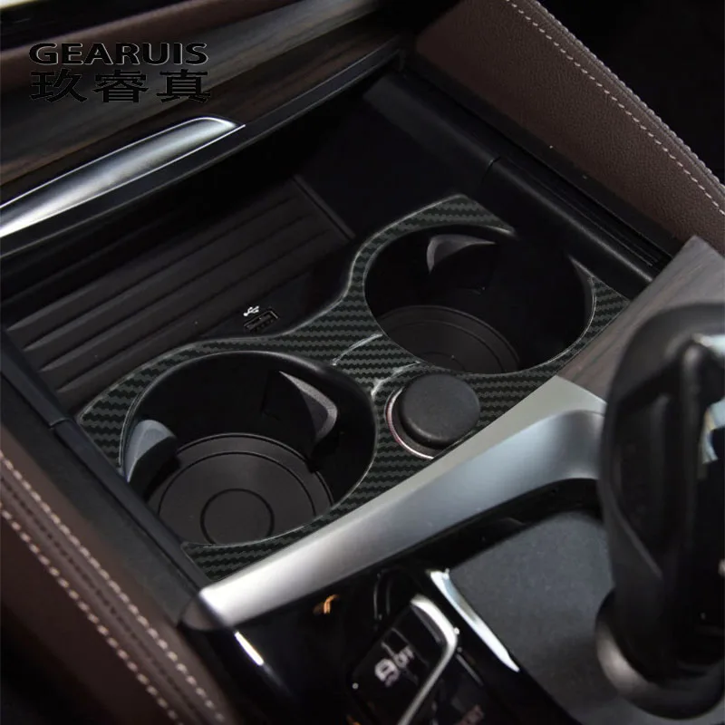

Стайлинг автомобиля консоль из углеродного волокна держатель стакана для воды Панель рамки наклейки отделка для BMW 5 серии G30 G38 аксессуары д...