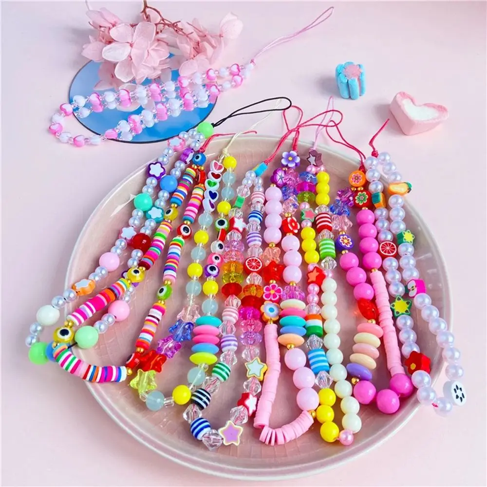 Girls Fashion Handmade Colorful Anti-lost Hanging Cord Smiling Beads Acrylic Beads Phone Lanyard Mobile Phone Chain